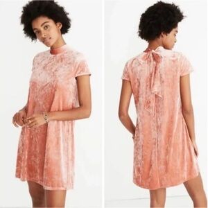 Madewell Dress Size XXS Crushed Velvet Mini Dress Peach Retro 60s Party Preppy